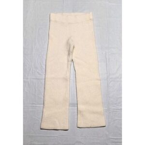Alo Flared Knit Ivory Pants Women Activewear Stretch Size S Cotton Blend Pullon